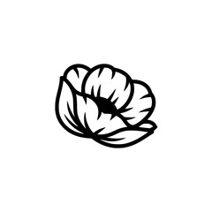 Modern Minimalist Black Flower Outline Icon on White Background
