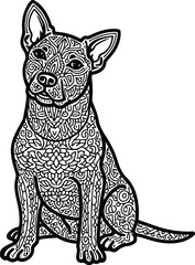 Dog Coloring Page with Mandala Patterns Indian Art Style Line Drawing.eps