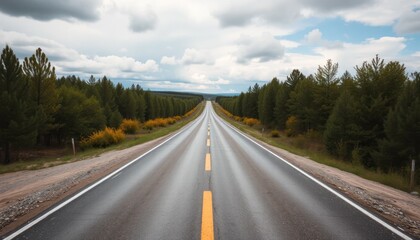 Straight road through the forest