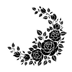 Elegant Black Rose Floral Border on White Background