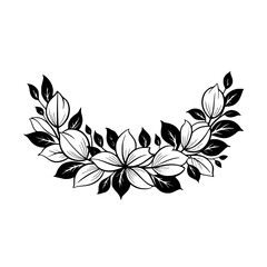 Elegant Floral Wreath Vector, Black and White, Minimalist Design