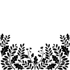 Black & White Floral Border Design, Minimalist Botanical, Decorative Element