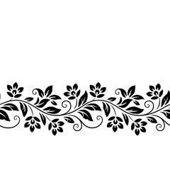 Elegant Black Floral Border on White, Vector Design