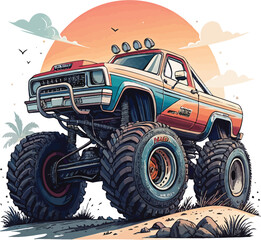 Vintage Monster Truck Silhouette – Editable Vector Design