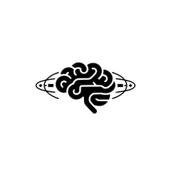 Minimalist Brain Icon with Orbits: Intelligence, Thinking, Ideas Concept