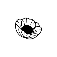 Minimalist Black and White Floral Illustration - Poppy Bloom
