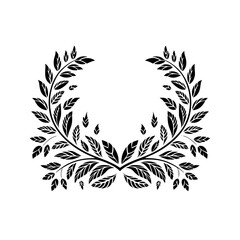 Elegant Leaf Wreath Illustration, Botanical Design, Black and White
