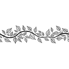 Minimalist Black Line Art: Leafy Vine Border on White