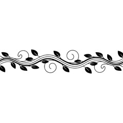 Fototapeta premium Elegant Floral Swirls Border, Black Leaves on White, Vector