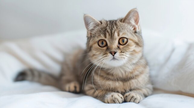 A Scottish Fold cat sitting on a white background its adorable folded ears and round face making it extra cute overlay cut out on isolated transparent removed background