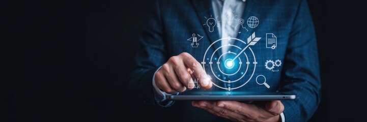 Naklejka premium Businessperson aiming for a strategic target.