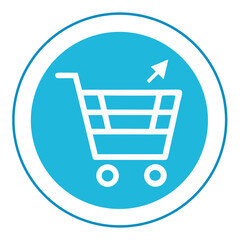 A vector shopping cart icon or button symbolizes online purchase in web e-commerce, often seen as a sign to buy or add to basket in a digital market