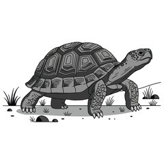 A cute turtle walking on a background with a brown shell isolated in nature