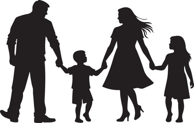 Vector set of silhouettes of parents walking with children vector