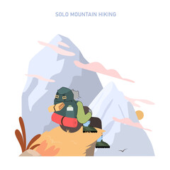 Mountain Tourism. Flat Vector Illustration