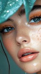 Surreal facial art with liquid makeup waves studio portrait artistic close-up fantasy expression