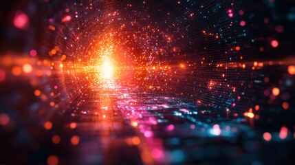 Fototapeta premium Digital Tunnel: A Journey Through Glowing Data Streams