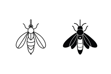Minimalistic Bee Illustration In Black And White With Outline And Filled Design