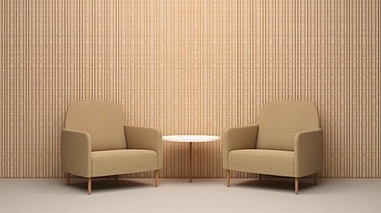 Minimalist Interior Design Two Armchairs and Small Table Against a Textured Wall