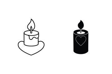 Burning Candles Vector Illustration Icons Black And White Romantic Love Elements