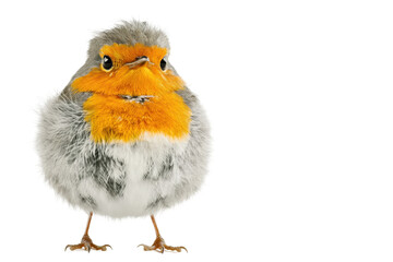 Obraz premium Small songbird with orange chest and grey body featured alone against a simple white background scene