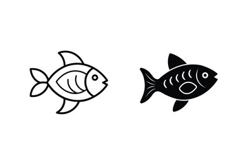 Fish Silhouette Set Minimalist Outline Vector Graphic Design Elements Illustration