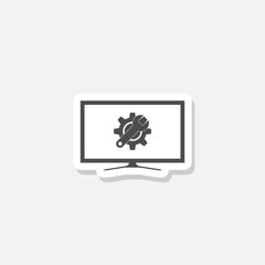 Update of software on PC, Repair PC icon sticker isolated on gray background