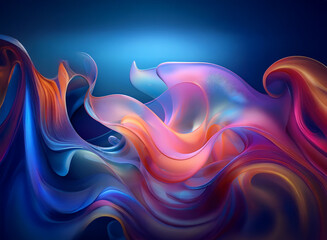 Fototapeta premium Abstract image of flowing, iridescent colors against a deep blue background. The vibrant hues create a sense of movement and fluidity.