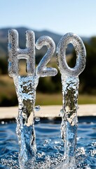 Water molecule (H2O) formed by flowing water, representing the essence of hydration and the life-giving properties of water.