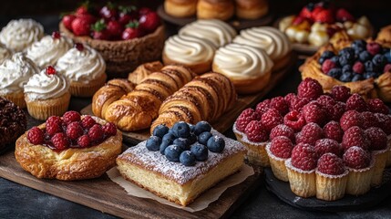 A Delicious Array of Pastries and Cakes: A Delightful Bakery Showcase
