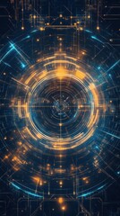 Abstract Digital Interface with Circular Patterns and Glowing Lines