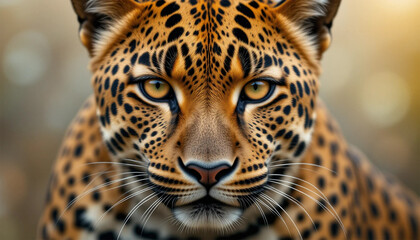 Obraz premium Close-up portrait of a leopard on black background