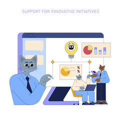 AI In Global Business Management. Flat Vector Illustration