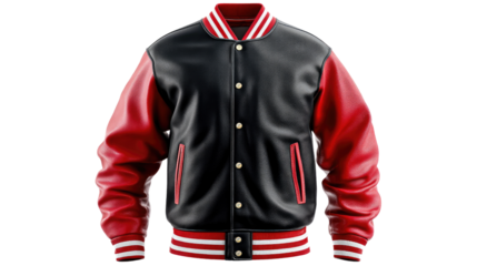 Classic Red and Black Leather Bomber Jacket: This timeless fashion statement is perfect for adding a touch of retro cool to your wardrobe, with its bold red sleeves and classic black body.