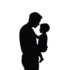 Silhouette of father carrying child on one arm