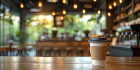 Coffee Shop Coffee Cup on Wooden Table