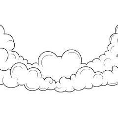 Comic Book Style Cloud Border, Black & White, Isolated on White