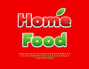 Vector Bright emblem Home Food. Stylish Green Font. Fashion Alphabet Letters and Numbers set.