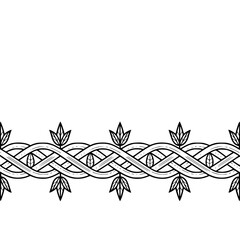 Celtic Knotwork Border with Leaves - Minimalist Vector Design