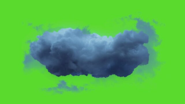 High-quality green screen chroma key background featuring a dramatic dark, dense cloud. The cloud contrasts strikingly with the vibrant green backdrop, making it ideal for visual effects, video compos