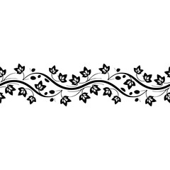 Elegant Floral Border Vector, Black Leaves on White, Minimalist Design