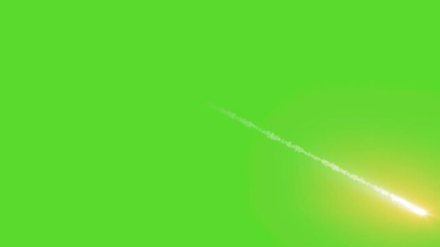 High-quality green screen chroma key background featuring a bright white streak resembling a comet or shooting star. Overlaid with the Adobe Stock logo, this dynamic background is ideal for video comp