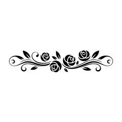 Fototapeta premium Elegant Black Rose Floral Border Design on White