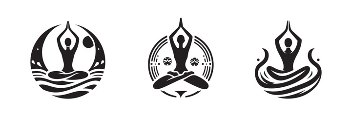 Set of abstract yoga silhouette vector art illustration