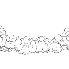 Cartoon Cloudscape: Black and White Line Art Illustration