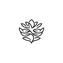 Obraz premium Minimalist Floral Logo Design, Black Lines on Creamy Background