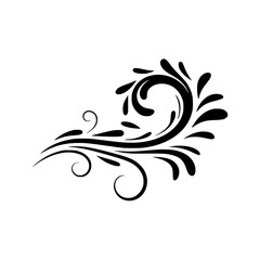 Elegant Black Floral Swirl Design Element on White Background