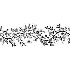 Elegant Floral Border, Black and White, Line Art Illustration