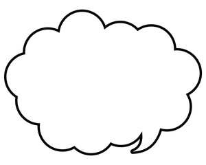 シンプルな白黒の吹き出し　丸みのある雲形の右向き02