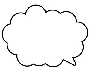 シンプルな白黒の吹き出し　丸みのある雲形の右向き03